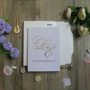 Invitations de mariage or et blanc en acrylique à couverture rigide en velours personnalisé de luxe avec carte <span class=keywords><strong>RSVP</strong></span> - Product Image 2