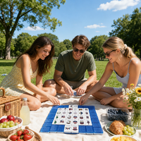 Jeu de Mahjong à paillettes bleues, tuiles patriotiques américaines avec motifs Aigle et Drapeau, Mahjong en acrylique pour la fête de l'Indépendance