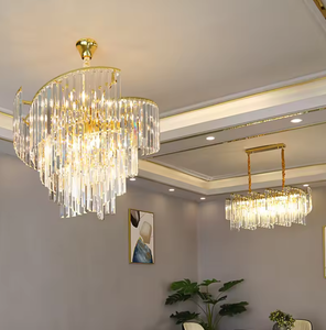 Lámpara colgante de diseño giratorio para sala de estar, lámpara de araña moderna de cristal K9 rectangular redonda - Product Image 5