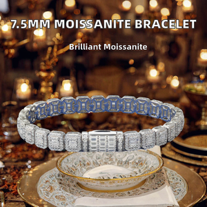 925 Sterling <b>Silver</b> Moissanite Tennis <b>Bracelet</b> Round Brilliant Cut Cuban Link <b>Bangle</b> for Wedding Gift - Product Image 2