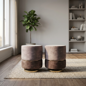 Table de chevet ronde moderne en velours avec plateau en marbre, mobilier de chambre minimaliste pour usage domestique - Product Image 1