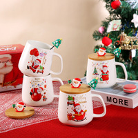 Décorations de Noël, cadeaux, ornements de Noël, tasse à café en céramique, tasse Père Noël avec couvercle et cuillère