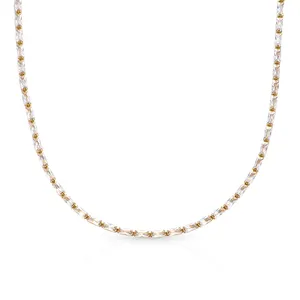 Chris April 316L Stainless Steel PVD Gold Plated Emerald Cut Zircons Tennis Chain Necklace