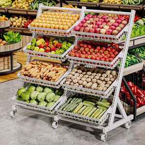 Étagère de présentation de fruits et légumes sur pied pour supermarché, avec paniers inclinés, étagère de rangement mobile - Product Image 4