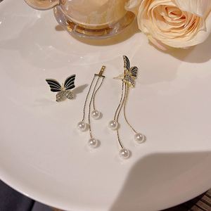 Korean Ins New Gold Butterfly <b>Earrings</b> Light Luxury Fashion Long Tassel Pearl Gold Plated Women's Personality Wild Ear <b>Studs</b> - Product Image 3