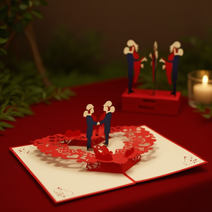 Tarjeta de felicitación 3D con diseño de corazón, arte en papel de pareja de enamorados rojos, regalo de San Valentín o boda - Product Image 3
