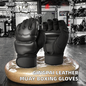 Gants de boxe Muay Thai en cuir avec support de poignet Velcro pour la lutte, les arts martiaux, les enfants et les adultes - Product Image 5