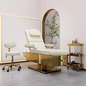 Sang trọng Beauty Salon đồ nội thất 4 động cơ điện dầu gội mở rộng giường vàng cơ sở massage bảng để bán