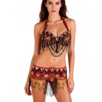 Hauts de soutien-gorge perlés pour femmes, ceinture de danse du ventre, tenue de performance pour carnaval Bollywood
