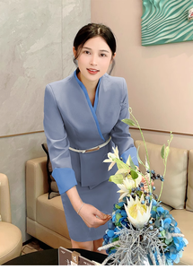 Ropa de <span class=keywords><strong>mujer</strong></span> de fábrica, elegantes trajes de oficina de gama alta para <span class=keywords><strong>mujer</strong></span> con ajuste a medida, <span class=keywords><strong>traje</strong></span> Formal de negocios, falda, cuello en V, botón de cinturón - Product Image 4