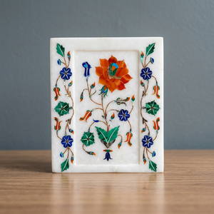 Handmade Engraved Marble Inlay Antique Imitation Floral Panel Pietra Dura Border Design Decorative Wall Interior <b>Art</b> S.Kumar - Product Image 2