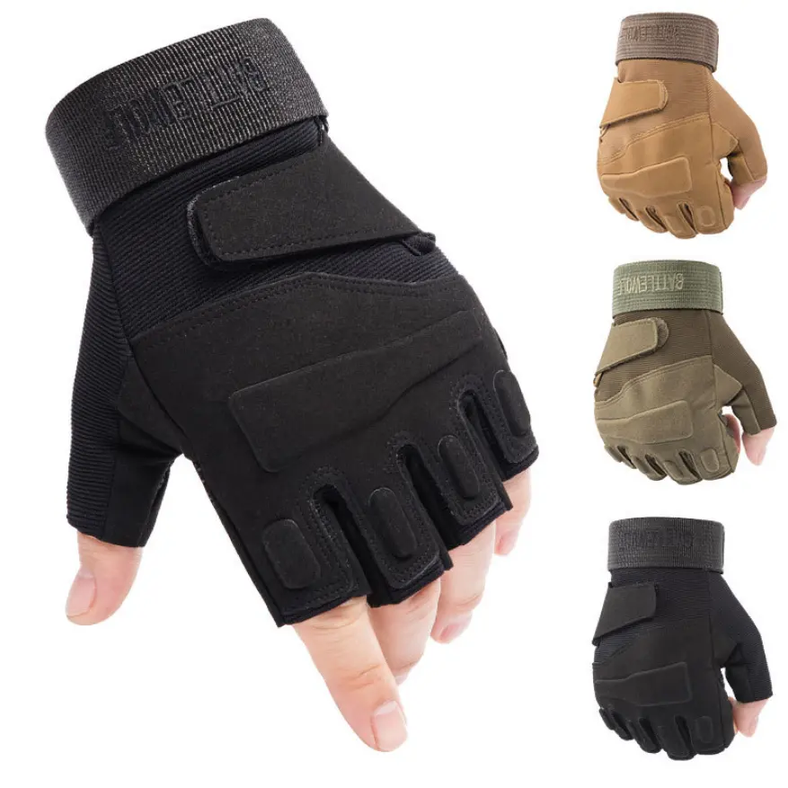 Cheap Wholesale Men Outdoor Sports Gym Cycling Training Shooting Black Half Finger Combat Tactical Gloves