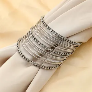 Vintage Hand Jewelry Women Thin Metallic Bracelets Bangles Crystal Diamond Metal Bangle Bracelet Kit