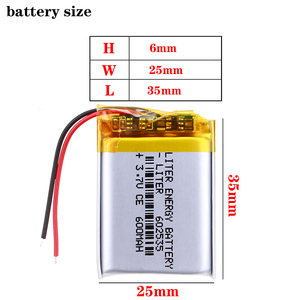 แบตเตอรี่ลิเธียมโพลิเมอร์แบบชาร์จได้ รุ่น <span class=keywords><strong>602535</strong></span> 3.7V 600mah สำหรับผลิตภัณฑ์ดิจิทัล - Product Image 2