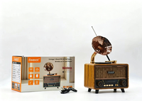 FX-2613B Vintage Plak Çalar Kablosuz Retro BT Hoparlör, Taşınabilir Anten, FM AM SW3 BAND Radyo ve Dış Mekan Kullanımı için Üç Bantlı Çalar