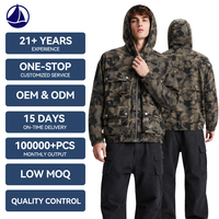 Veste cargo camouflage pour homme OEM ODM, veste de travail tactique à capuche à imprimé abstrait, manteau d'extérieur imprimé, veste camouflage pour homme