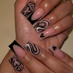 Appuyez sur les ongles en gros 24 pièces moyen carré <span class=keywords><strong>faux</strong></span> ongles <span class=keywords><strong>motif</strong></span> de coeur artificiel strass conceptions français <span class=keywords><strong>faux</strong></span> ongles Art - Product Image 3