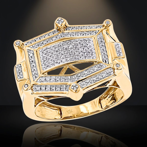 Geometric Diamond <b>Cocktail</b> <b>Ring</b> 14K Solid <b>Gold</b> Pave Setting Women's Luxury Fine Jewelry - Product Image 3