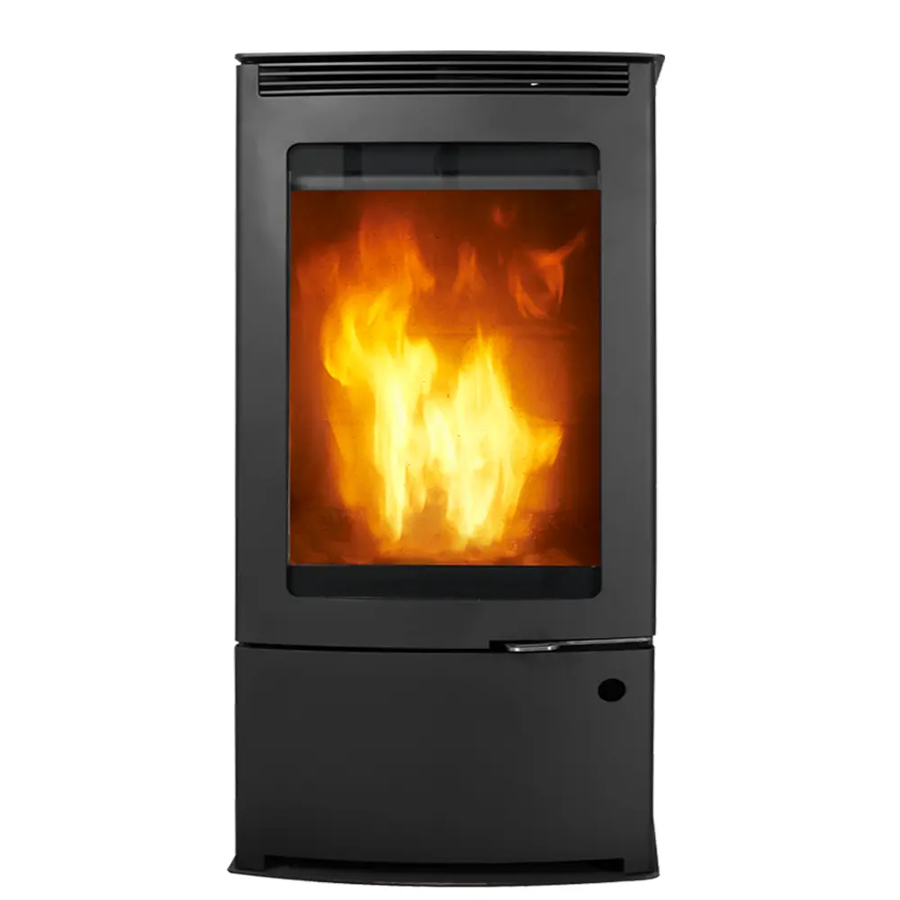Fogão para quarto e móveis, equipamento de aquecimento interno preto com queima de madeira