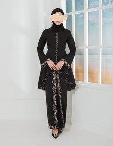 SIPO เสื้อผ้ามุสลิมมาเลเซีย2022,เสื้อแขนพองปักลายแบบพรีเมี่ยมกระโปรง Godet Baju Kurung Moden Borong - Product Image 4