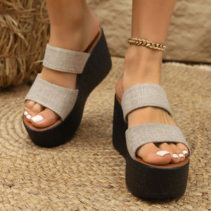2025 <b>Summer</b> Women's Platform <b>Wedge</b> <b>Sandals</b> Outdoor Slides European American Style Plus Size Round Toe Thick Sole Flip Flops - Product Image 4