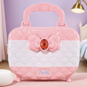 Kit per il trucco di finzione del gioco dei bambini di plastica spazzola di bellezza specchio e Set cosmetico lavabile vestito da principessa borsa per bambine - Product Image 6