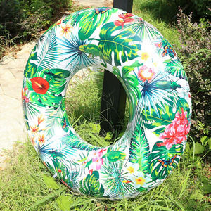 Inflatable Tropical Jungle Print Swimming Ring 120cm Thickened Water Float Adult Swim Ring For Pool Beach Fun - Product Image 5