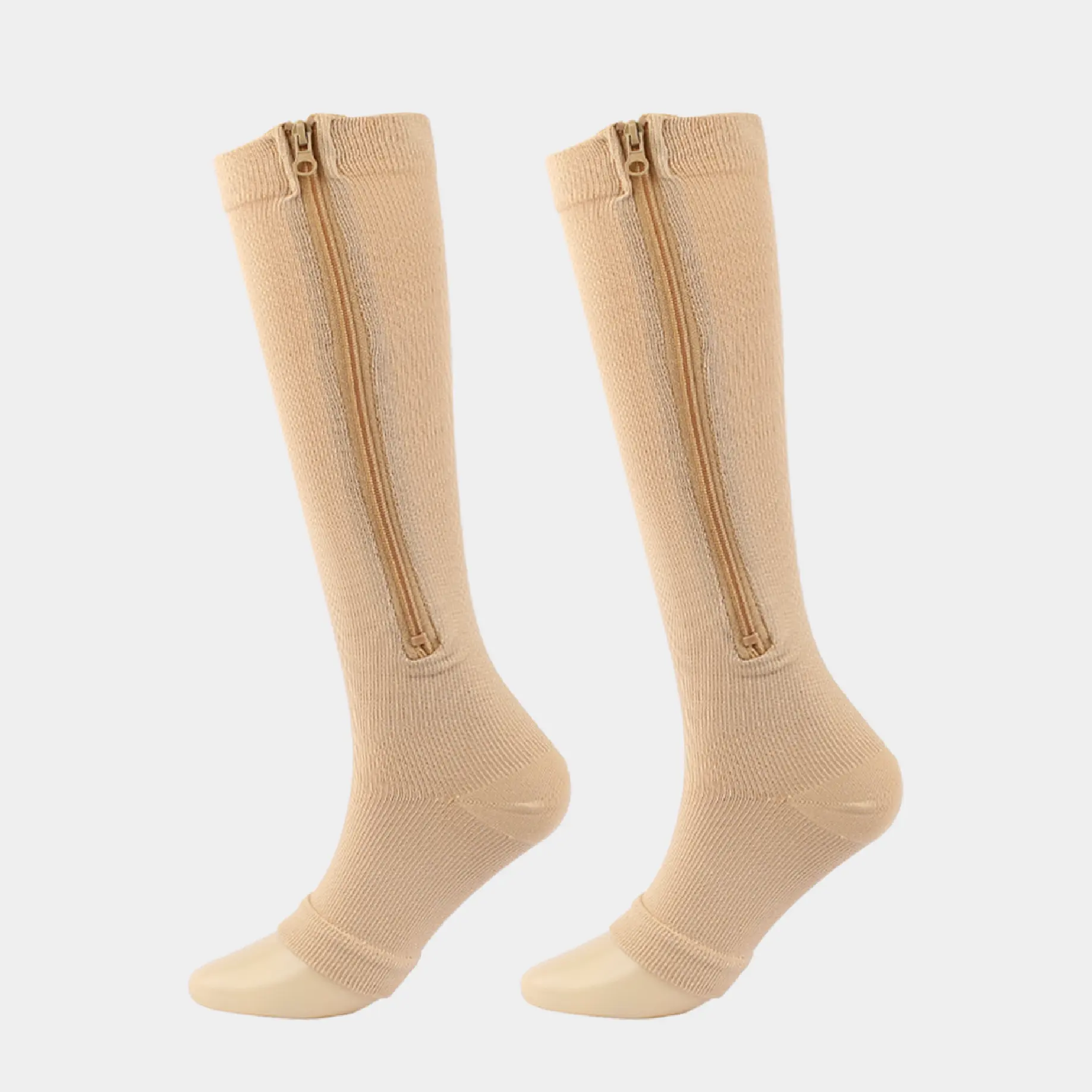 Chaussettes élastiques respirantes de compression mi-mollet unisexes personnalisées avec fermeture à glissière latérale, chaussettes fonctionnelles explorées à la hauteur du genou