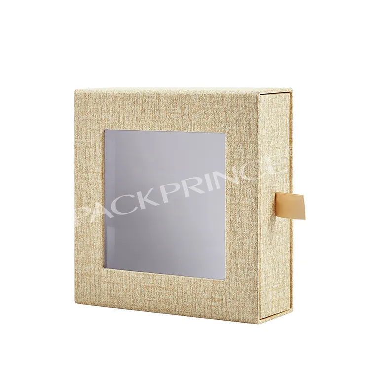 OEM-tapa transparente de papel de cartón personalizada, caja de regalo telescópica para ventana transparente, cajón deslizante con cinta