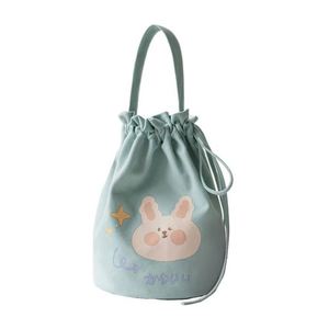 Bolso de mano pequeño de tela tipo cubo con cordón, versión coreana, personalizado, para almuerzo, estilo mini tote de lona - Product Image 5