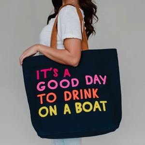 Bolso de hombro sin arena de algodón Sarga de 20 pulgadas, bolso de mano con correa de color y letras bordadas, impermeable, bolso de compras personalizado - Product Image 3