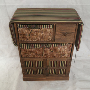 <b>Collapsible</b> Laundry Basket <b>Storage</b> Cabinet With Woven Baskets And Folding Ironing Board Coffee Brown Rectangle Standing Type - Product Image 1
