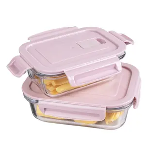Dishwasher Safe Heat Resistant Rectangle Glass Lunch Bento Box With BPA Free Airtight Lock Lid 350ml 620ml 1030ml Food Container