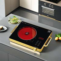Cuisinière portable pour la maison avec brûleur unique, verre noir, commande tactile, écran LED, corps doré, cuisinière infrarouge