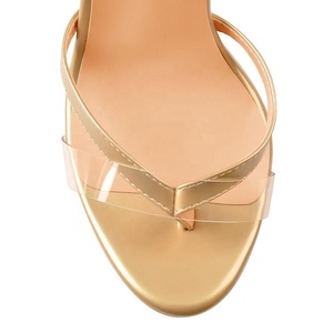 Sandalias de Tanga con hebilla en el tobillo y cordones con correa transparente y <span class=keywords><strong>plataforma</strong></span> dorada para mujer - Product Image 4