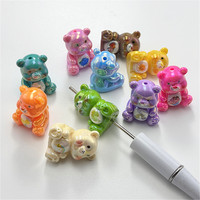 Perles en résine en vrac, motif ours 3D, avec trou vertical, pour stylo, porte-clés, fabrication de bijoux