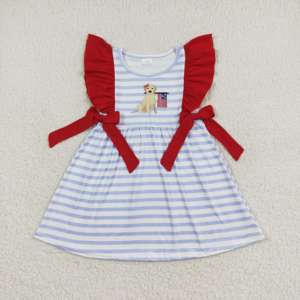 Nuova vendita calda estiva <span class=keywords><strong>abbigliamento</strong></span> per bambine in magazzino pronto per la spedizione per feste con fratelli e sorelle July 4 ° ricamo abiti coordinati - Product Image 3