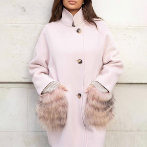 Vente en gros Manteau de luxe en <span class=keywords><strong>laine</strong></span> de mouton et <span class=keywords><strong>alpaga</strong></span> Manteau en <span class=keywords><strong>laine</strong></span> de cachemire véritable pour femmes avec de grandes poches en fourrure de renard - Product Image 3