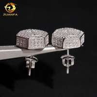 Boucles d'oreilles Hip Hop en Argent 925 avec Moissanite VVS en forme d'hexagone, fermoir à vis, style Rapper