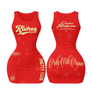 Mono corto rojo ajustado sin mangas con cuello redondo y cintura alta para fiesta, transpirable, ecológico, con estampado de letras, para mujer - Product Image 1