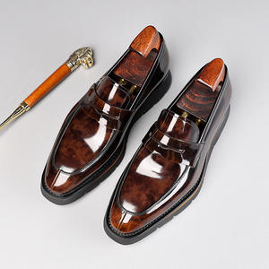 Chaussures pour hommes de style britannique et américain en cuir de vachette pleine fleur, patchwork, bout carré, légères, respirantes et confortables pour le travail - Product Image 1