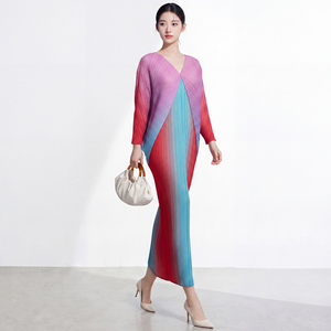 Women's <b>Plus</b> <b>size</b> Collar Puff Sleeve <b>Chiffon</b> A-Line Miyake <b>Dress</b> Gradient Color Classic Casual Natural Waist Evening <b>Dress</b> - Product Image 2