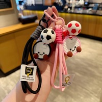 Porte-clés esthétique en forme de ballon de football ou de raquette de badminton, avec cordon tressé, accessoire sportif tendance pour sacs à dos