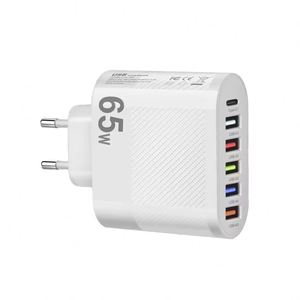 65W Wall 5USB+<b>type</b>-<b>c</b> Charger Convenient Multi-Port Cell Phone Laptop Charger 5V/2.4A Output 5V/2A Input Wholesale - Product Image 1