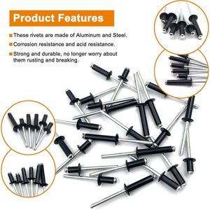 Kit d'assortiment de rivets en aluminium, 100 pièces, rivets creux de 3/16 pouces de diamètre pour l'industrie de la construction - Product Image 2