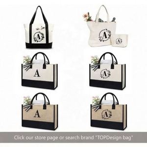 Wholesale Plain Custom Printed Letter Design <b>Large</b> Natural Eco Friendly Burlap Jute Shopping Tote <b>Beach</b> <b>Bag</b> With Logos - Product Image 5