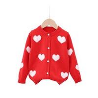 Pull cardigan chaud pour filles automne-hiver, motif cœur, tricoté, pour bébés et enfants, vêtement d'extérieur pour l'automne