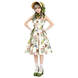 Vestido de Verano con Estampado Floral, Corte en A, Sin Tirantes, Cintura Natural, Estilo Hepburn de los Años 50, para Uso Diario - Product Image 5