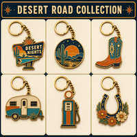 Porte-clés en émail personnalisé style rétro « Desert Road », souvenir en émail dur de qualité supérieure, style enseigne de motel vintage, pour cadeau et collection