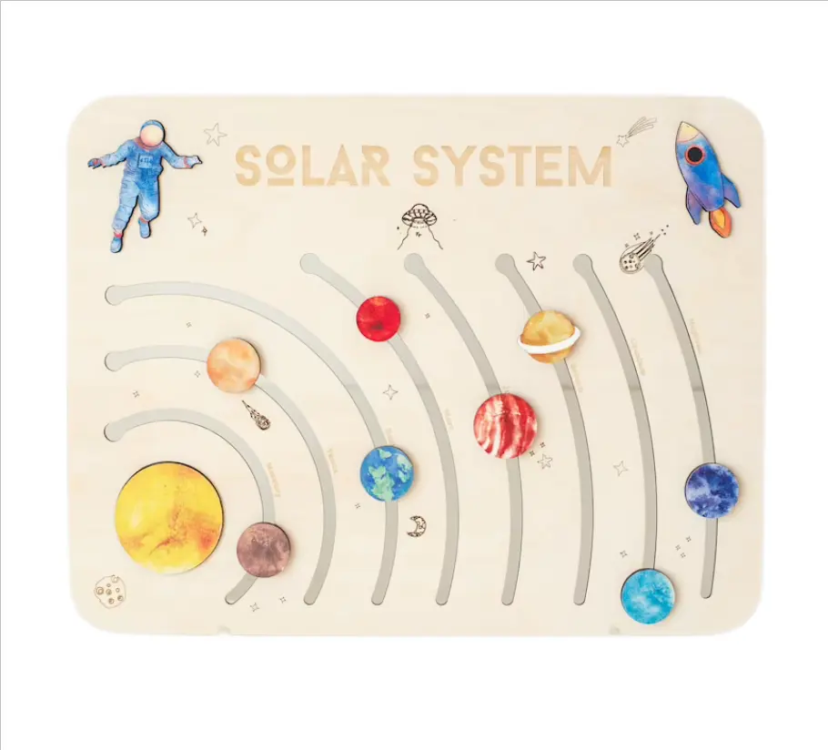 TaiLai 2022 Solar System Model Board Wooden Science Toys Educational Toys With Planet Wooden Toys Solar System Puzzles for Kids